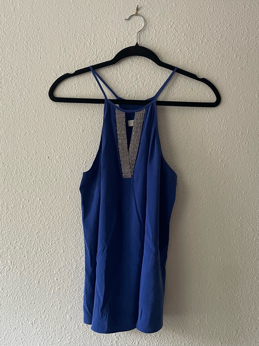 Ramy Brook New York XS Blue Silk Beaded Halter Tank Top Blouse Sleeveless